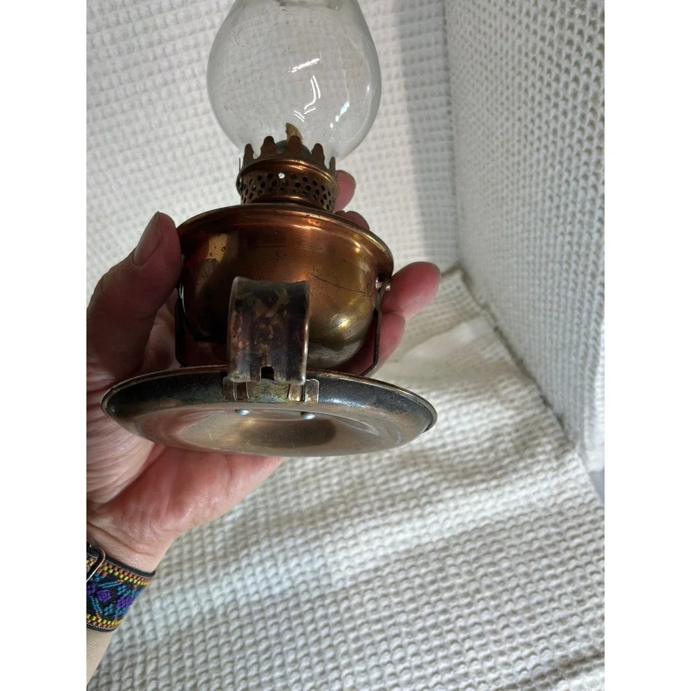 Vintage Artic Miniature Copper Oil Lamp Hurricane Lantern Small Copper Clear